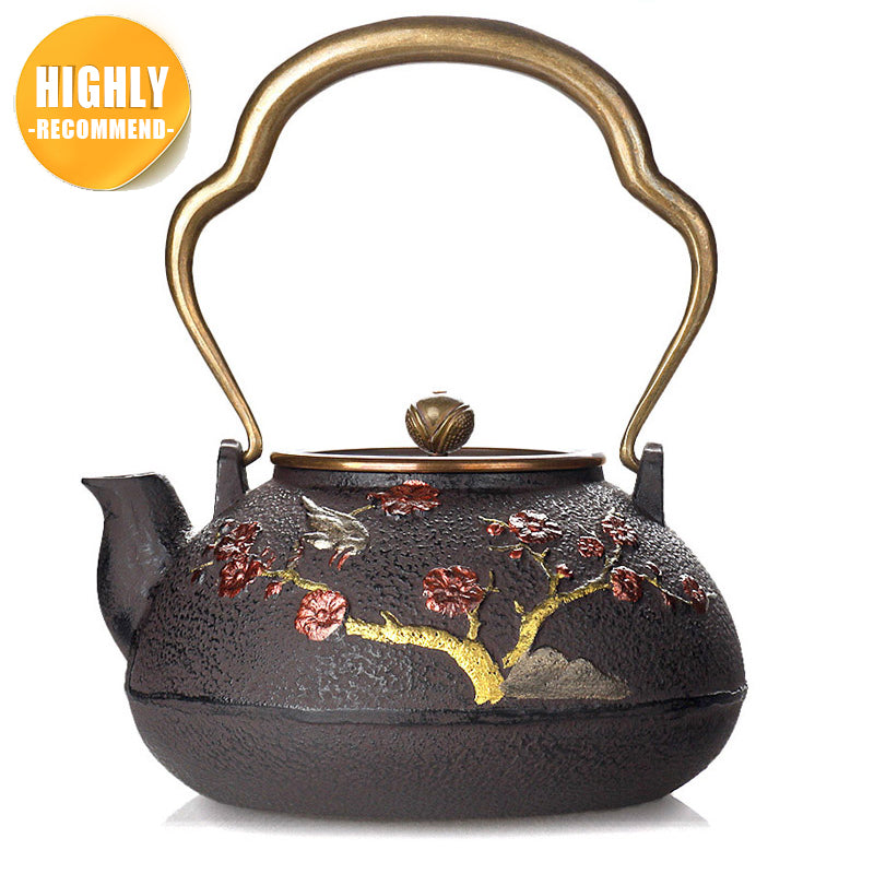 Japanese Magpie Plum Cast Iron Teapot