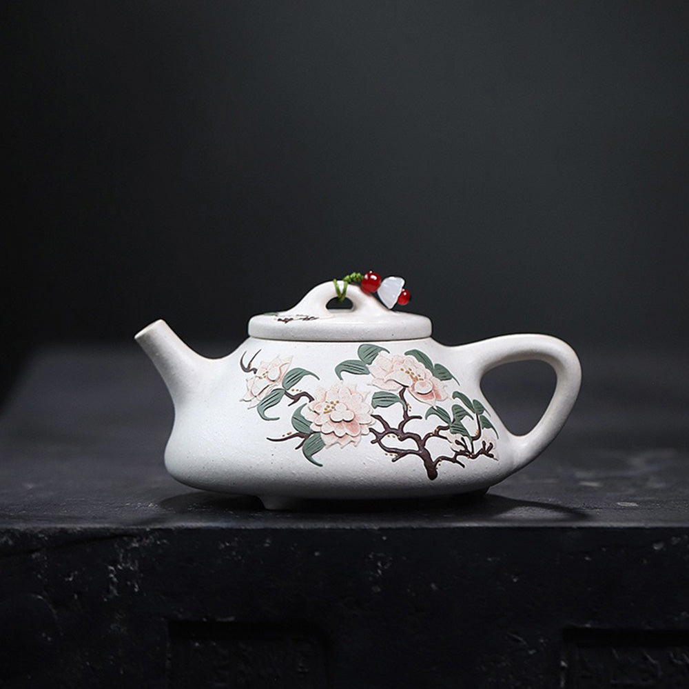 Yixing White Clay Peony Shi Piao Teapot