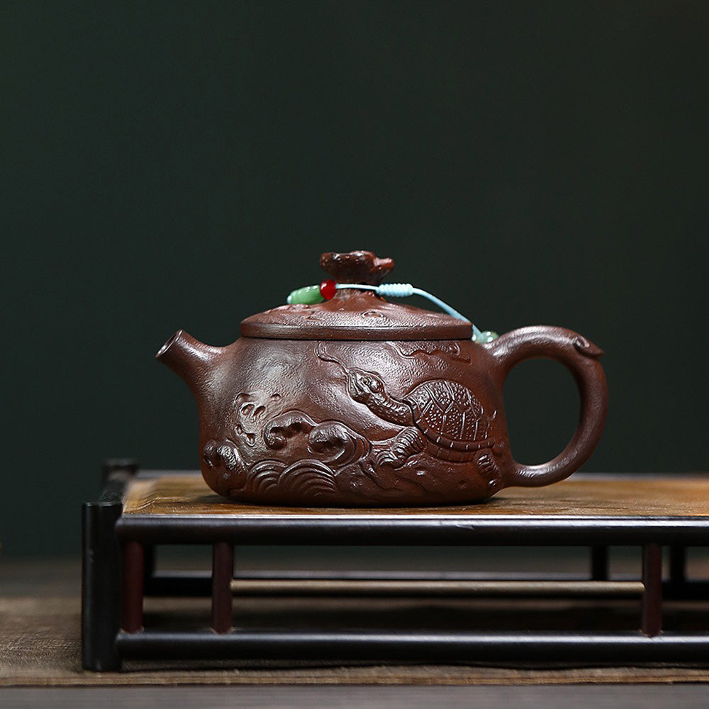 Yixing Purple Clay Turtle Shi Piao Teapot