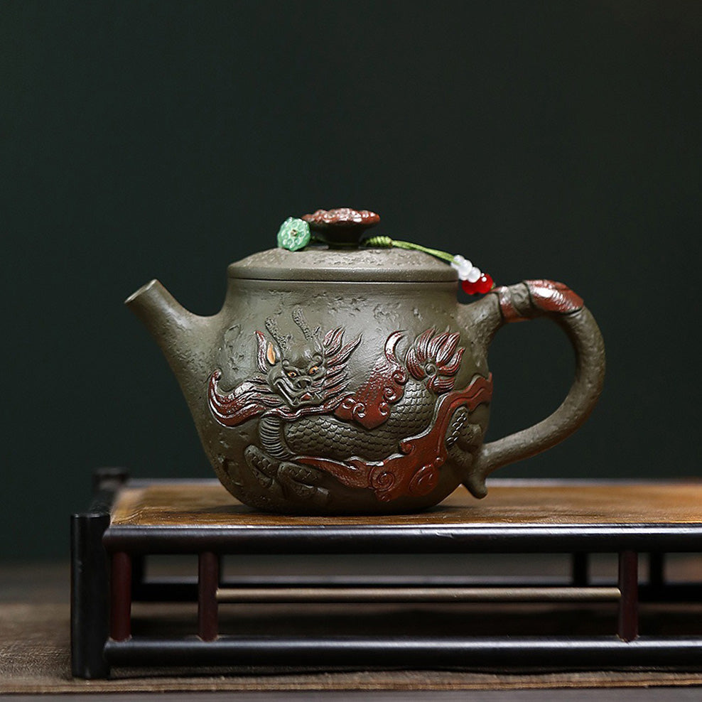 Yixing Dark Green Clay Dragon Hanwa Teapot