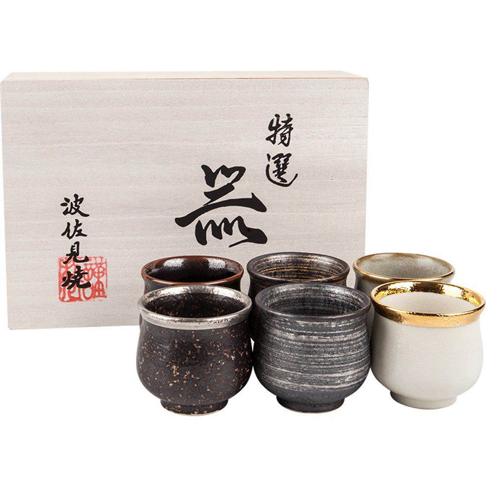 Japanese Hasami Ware Tianmoku Tea Cup Set of Six