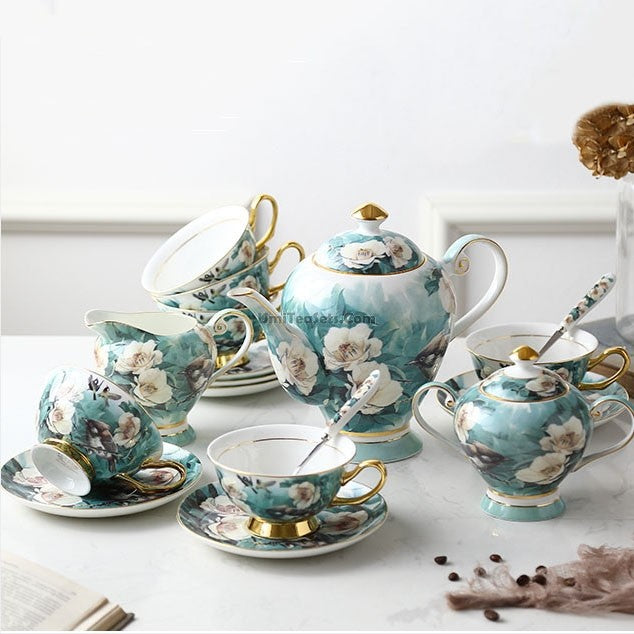 Rhododendron Bird Bone China Tea Set