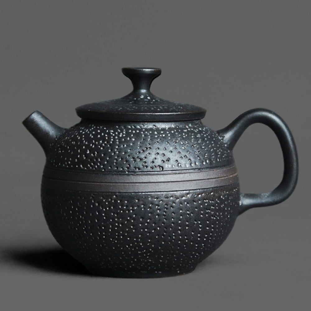 Chinese Black Rock Ore Clay Round Teapot