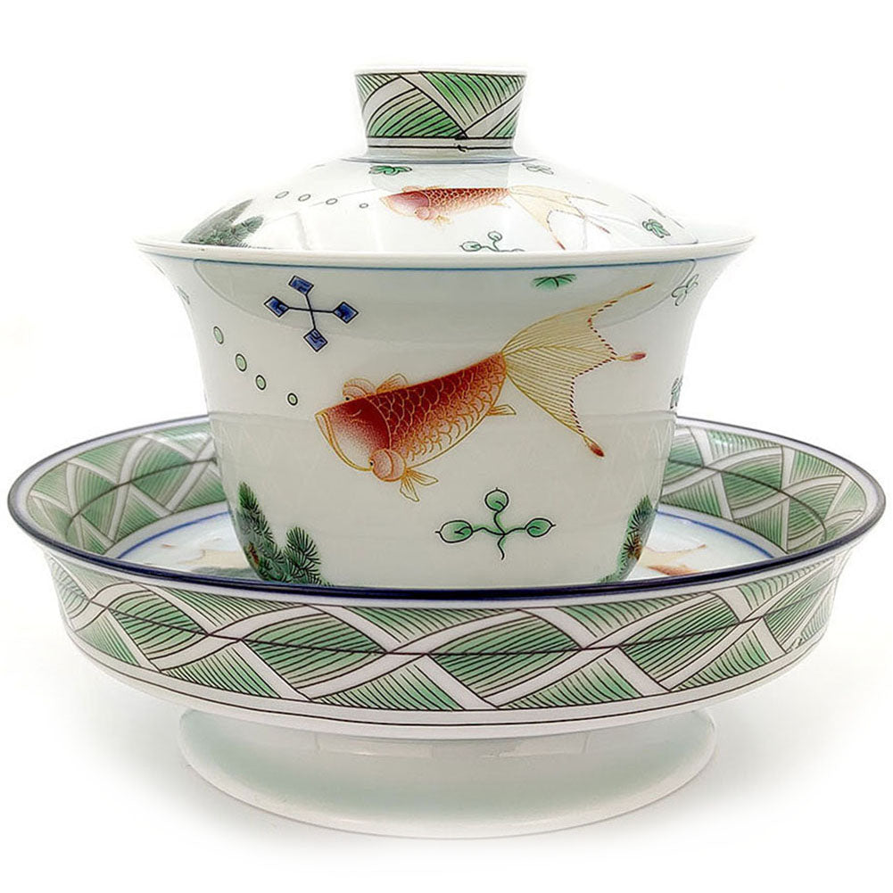 Enamel Polychrome Porcelain Goldfish Gaiwan