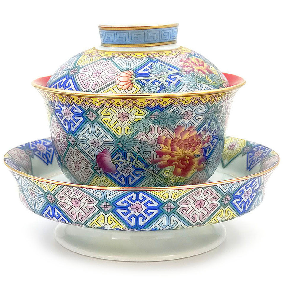 Polychrome Peony Porcelain Enamel Gaiwan