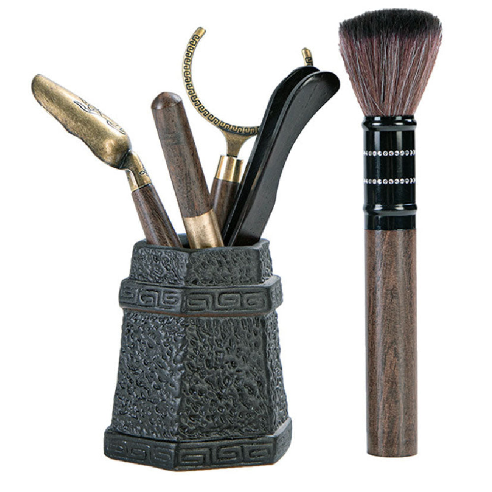 Ebony Tea Utensils Set With Stone Holder