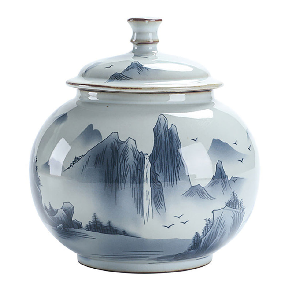 Hand-painted Landscape Porcelain Tea Caddy