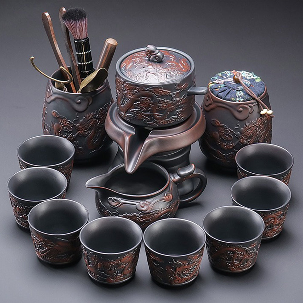 Purple Clay Dragon And Phoenix Automatic Tea Set