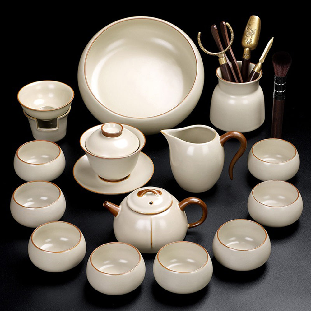 Yellow Ruyao Tea Set With Black Stone Tea Tray