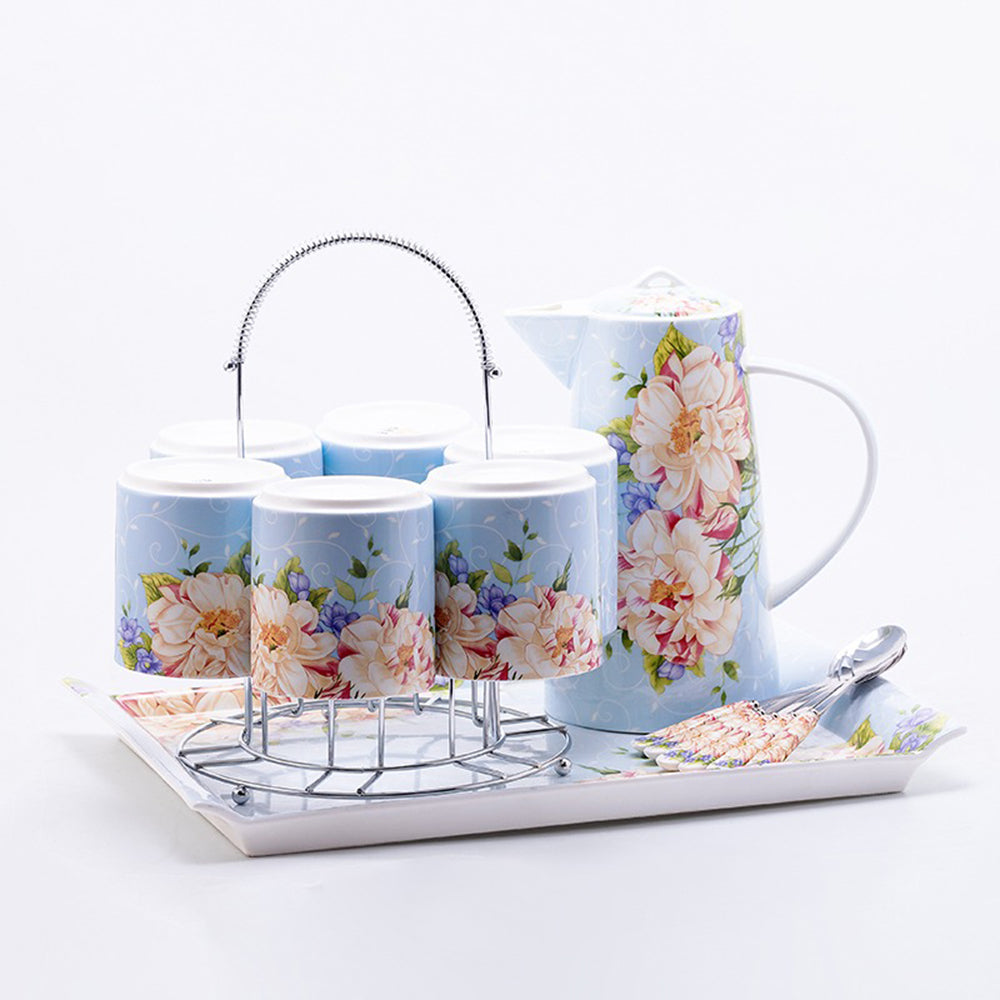 Bone China Colorful Flowers Modern Tea Set