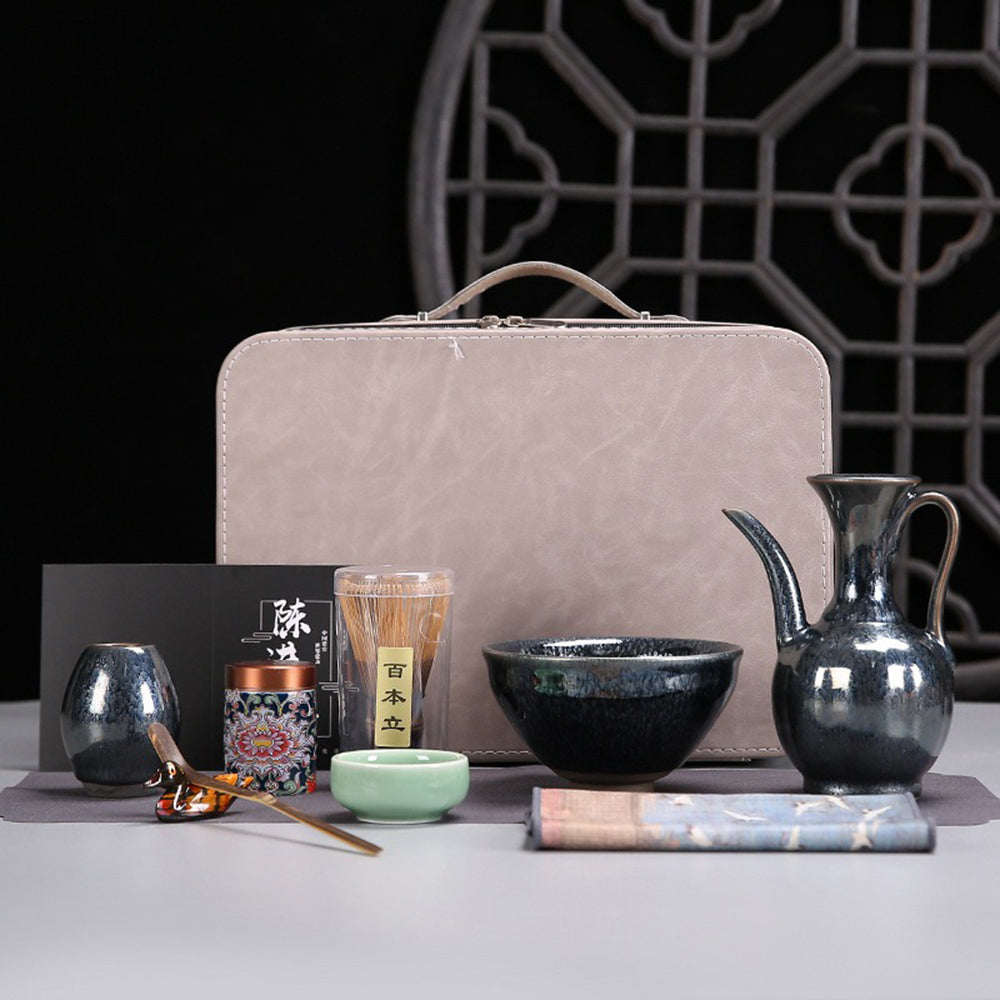 Tenmoku Matcha Green Tea Set With Travel Bag