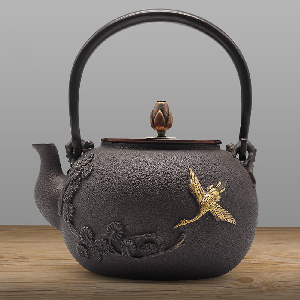 Pine And Crane Cast Iron Teapot