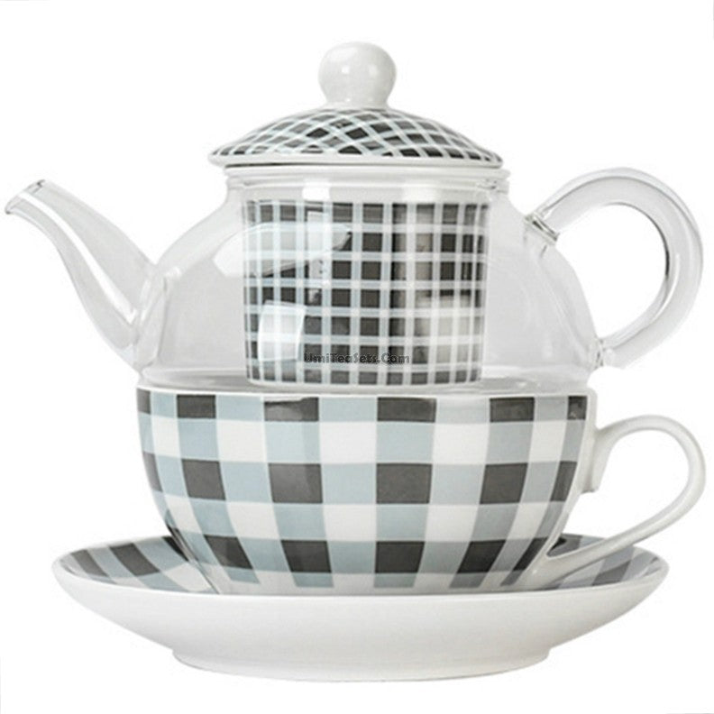 Grid Pattern Tea For One Set