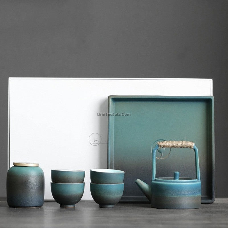 Japanese Cyan Ceramic Tea Set