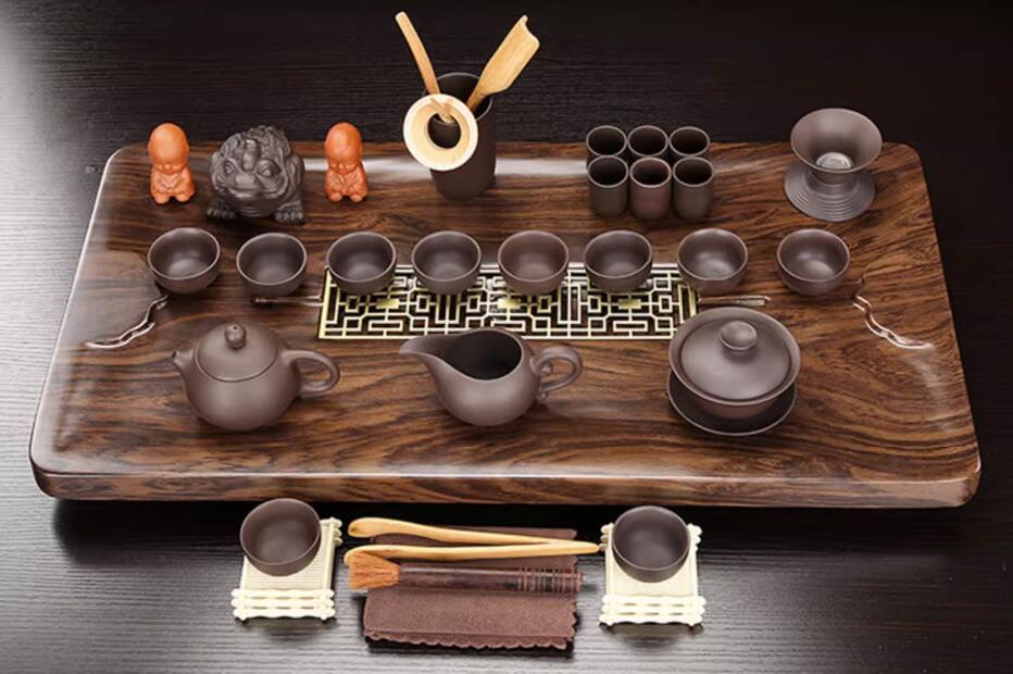 Purple Clay Kungfu Tea Set With Ebony Tea Tray